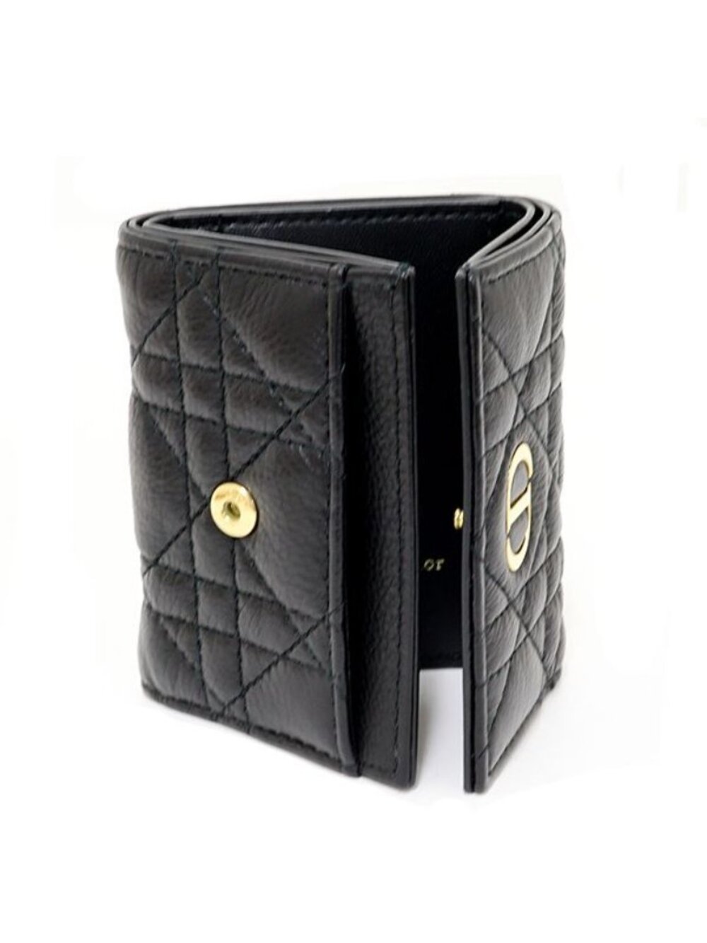 Dior Caro Veronia Wallet Trifold Mini Cannage Calfskin Black - Picture 5 of 6